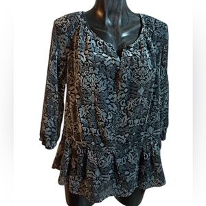 Faded Glory Black and Gray Patterned Blouse S